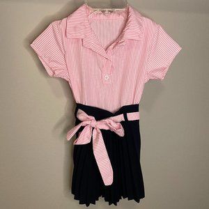 Girls black and pink one piece dress with ribbon belt - Size 5